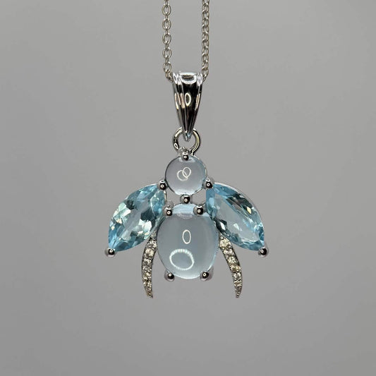 Blue Topaz and White Topaz Bug Pendant with Chain