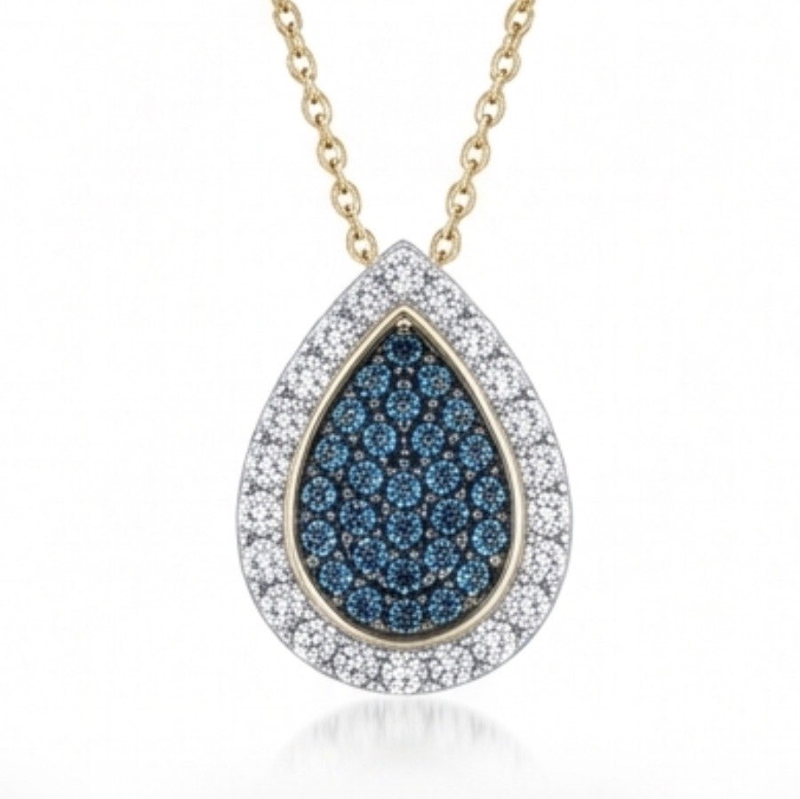 Natural Blue and White Diamond Pendant with Chain